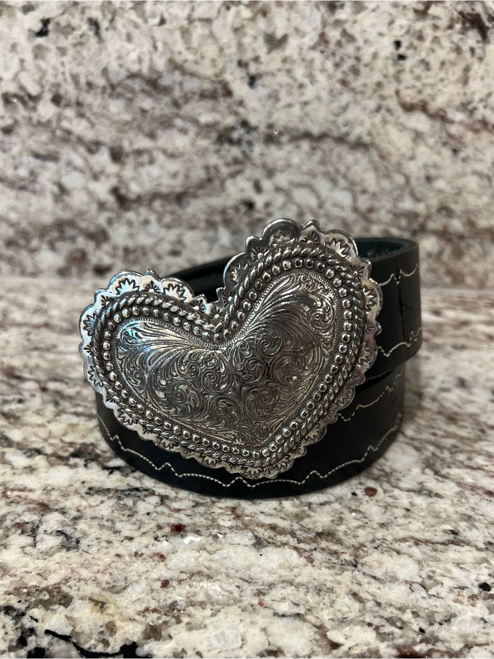 Brighton Heart of Silver Brown Leather Belt | Western Stitching | Size M/L 32